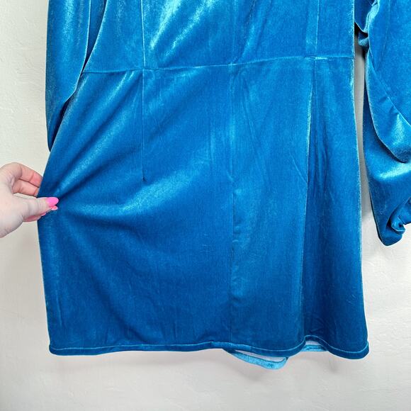 NWT KAI Collective Beebeeta Off Shoulder Turquoise Lace Up Velvet Mini Dress XL - Picture 11 of 16